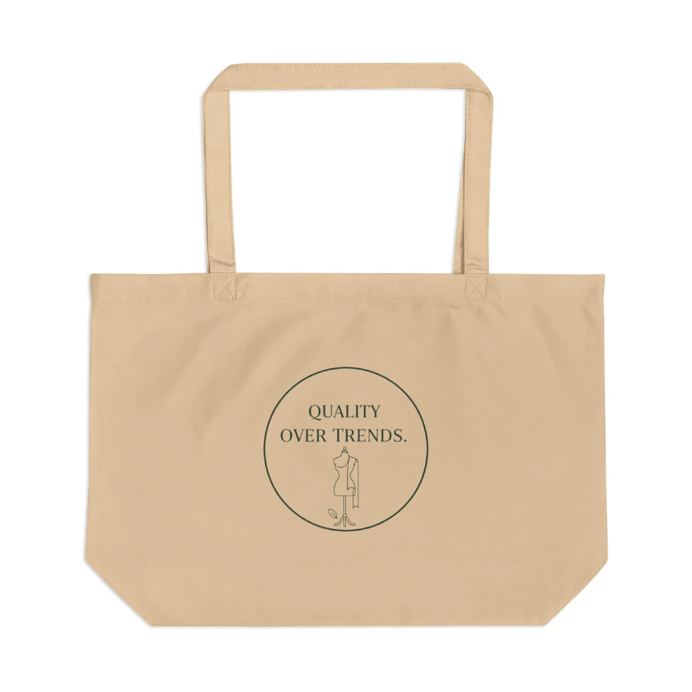 Quality Over Trends Cotton Tote Bag  Large Eco Market Tote